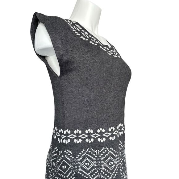 NWT Women's Gray & White 41 Hawthorn Fair Isle Print Sheath Sweater Dress Size L - Picture 2 of 7